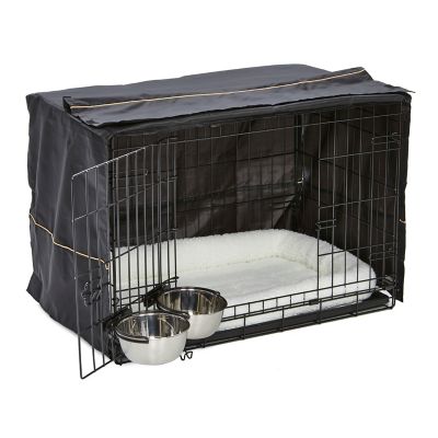 Image showing 2 th MidWest Homes for Pets iCrate Double Door Dog Crate Bundle, Includes Cover, Bed and Bowls