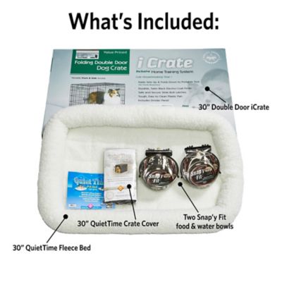 Image showing 3 th MidWest Homes for Pets iCrate Double Door Dog Crate Bundle, Includes Cover, Bed and Bowls