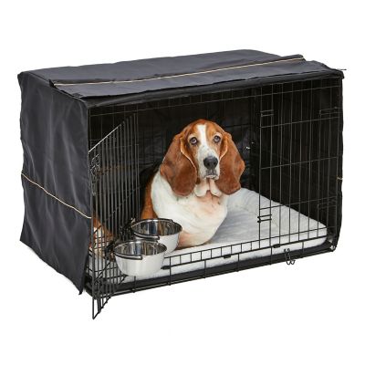 MidWest Homes for Pets iCrate Double Door Dog Crate Bundle, Includes Cover, Bed and Bowls