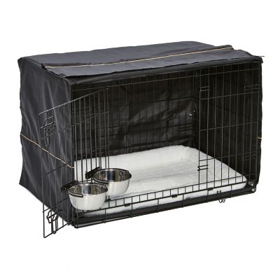 Image showing  iCrate Double Door Dog Crate Bundle, Includes Cover, Bed and Bowls