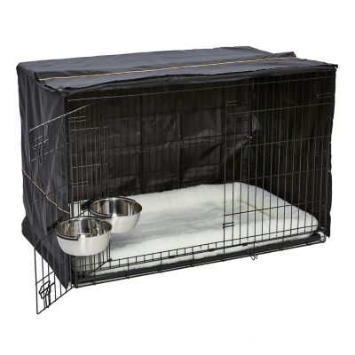 Image showing  iCrate Double Door Dog Crate Bundle, Includes Cover, Bed and Bowls