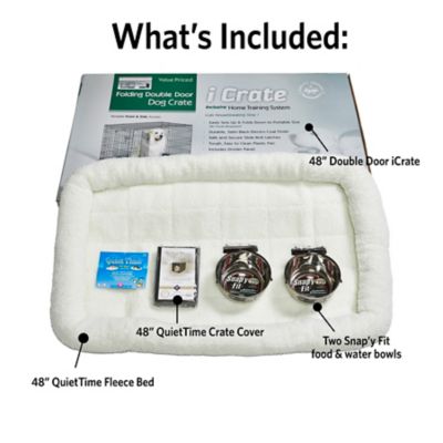 Image showing  iCrate Double Door Dog Crate Bundle, Includes Cover, Bed and Bowls
