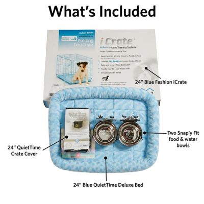 Image showing  iCrate Single Door Dog Crate Bundle, Includes Cover, Bed and Bowls