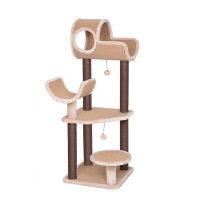 Catry 49.8 in. Camel Cat Tree Tower with Scratching Post and Condo