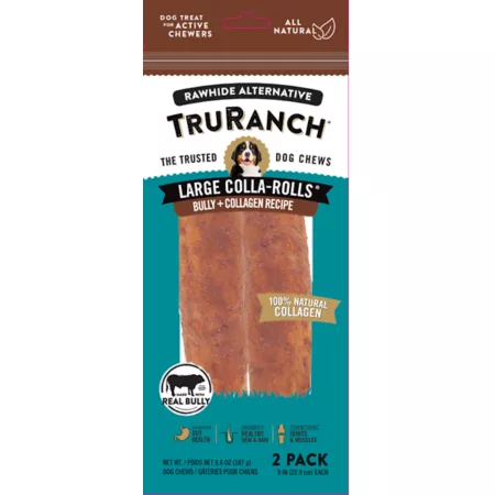 TruRanch Bully Collagen Roll Treats for Dogs Large 2 ct Dog Bones Rawhide & Rawhide Alternative