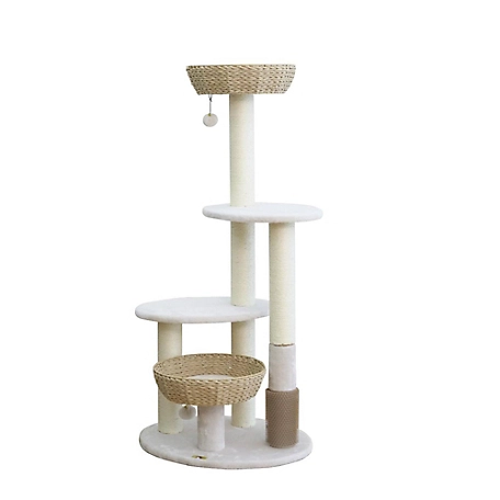 PetPals 49 in. 4-Level Pharaoh-White Natural Aesthetic Handwoven Cat Tower