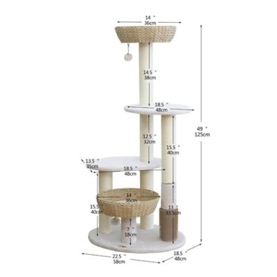 Image showing 9 th PetPals 49 in. 4-Level Pharaoh Natural Aesthetic Handwoven Cat Tower, White
