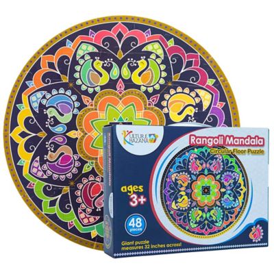 Image showing 7 th Kulture Khazana Rangoli Mandala Floor Puzzle - 48 pc., Round 32 in.
