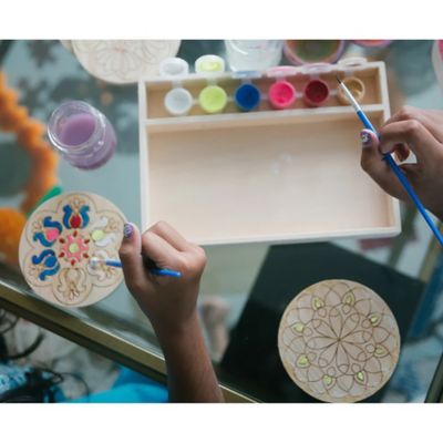 Image showing  Make Your Own Rangoli Coaster Kit - DIY 4 Wooden Coasters