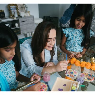 Image showing 5 th Kulture Khazana Make Your Own Rangoli Coaster Kit - DIY 4 Wooden Coasters