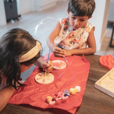 Image showing 6 th Kulture Khazana Make Your Own Rangoli Coaster Kit - DIY 4 Wooden Coasters