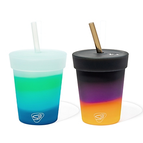 Silipint Silicone Kids 8oz Straw Tumblers: 2 Pack - Unbreakable Cups