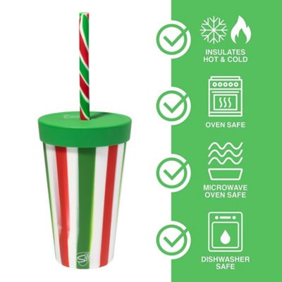 Image showing  Silicone Kids 8oz Straw Tumblers 4 Pack - (2) Peppermint & (2) Poinsettia
