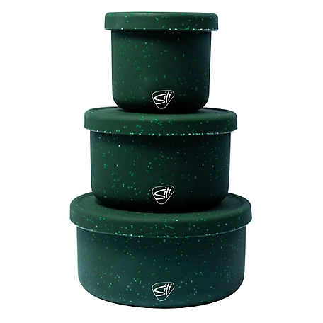 Silipint Silicone Lidded Bowls, Set of 3: 10, 20 & 30 oz., Speckled Green