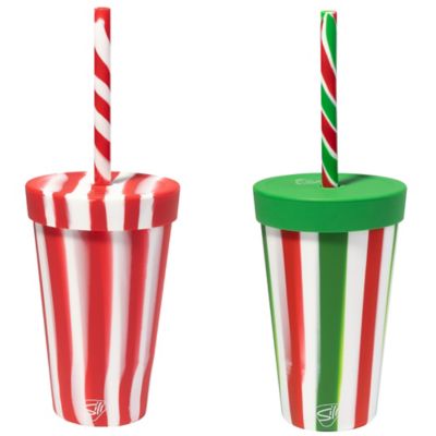 Silipint Silicone 16 oz. Straw Tumbler: Peppermint & Poinsettia