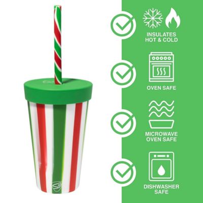 Image showing  Silicone 16 oz. Straw Tumbler Peppermint & Poinsettia