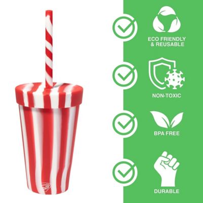 Image showing  Silicone 16 oz. Straw Tumbler Peppermint & Poinsettia