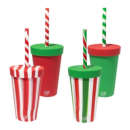 Silipint Silicone 16 oz. Straw Tumbler: Peppermint, Poinsettia, Classic Red & Green