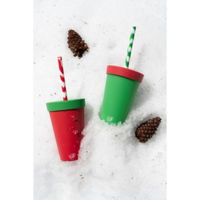 Image showing  Silicone 16 oz. Straw Tumbler Peppermint, Poinsettia, Classic Red & Green