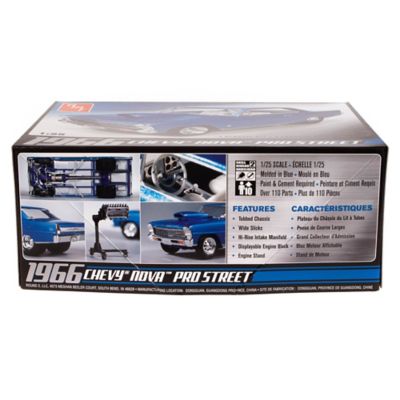 Image showing  1:25 Scale Model Kit - 1966 Chevy Nova Pro Street - Brilliant Blue, 110+ Parts