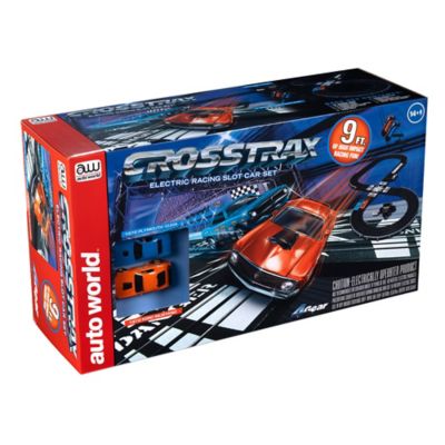 Auto World CrossTrax Road Course - 9 ft. Slot Car Race Set, 2 Variable Speed Slot Cars