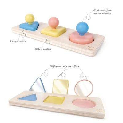 Image showing  Montessori Mirror Shape Puzzle - Wooden Mirror Bottom Shape Pieces