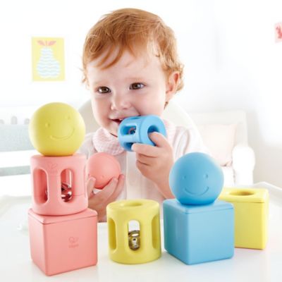 Image showing  Geometric Rattle Trio - 9 pc. Set, Soft Touch Shape Rattles