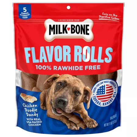 Milk Bone Flavor Rolls Chicken Doodle Dandy Rawhide-Free Dog Treats with Chicken 5 ct Dog Bones Rawhide & Rawhide Alternative