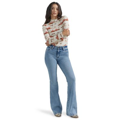 Wrangler Women's Horse Print Mock Neck Shirt