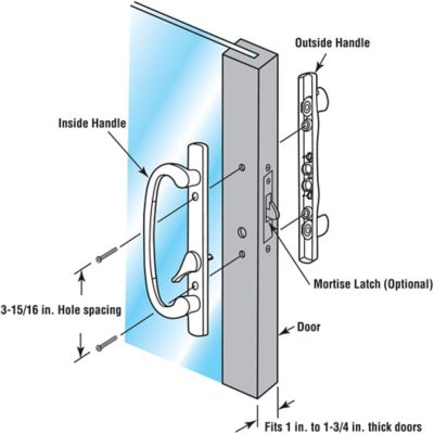 Image showing  Mortise Style Sliding Patio Door Handle Set - Black Diecast, Non-Keyed, Fits 3-15/16 in. Hole Spacing (1 Set)