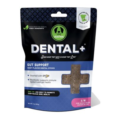 Stashios Dental+ Gut Support Beef Dental Sticks Dog Chews, 7 oz.