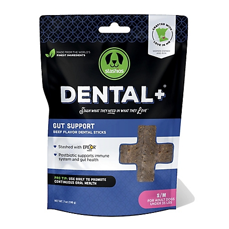Stashios Dental+ Gut Support Beef Dental Sticks Dog Chews, 7 oz.