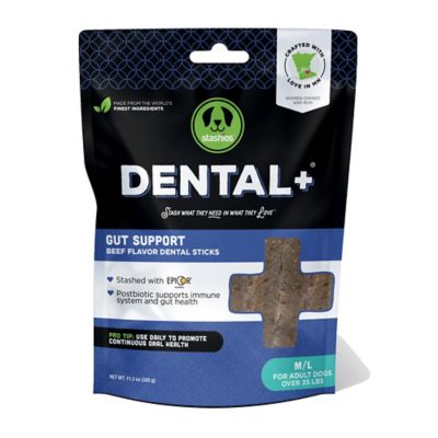 Stashios Dental+ Gut Support Beef Dental Sticks Dog Chews, 11.3 oz.