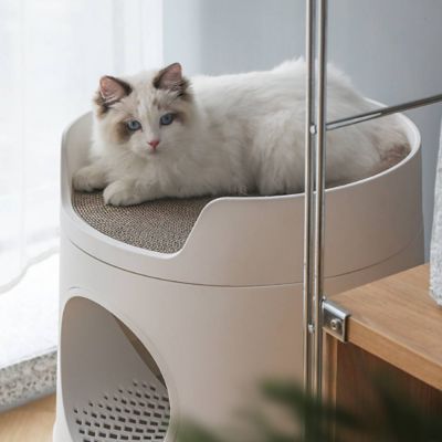 Image showing  Castle 2-in-1 Front-Entry Cat Litter Box with Scratch Basin, White, XL
