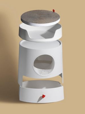 Image showing  Castle 2-in-1 Front-Entry Cat Litter Box with Scratch Basin, White, XL