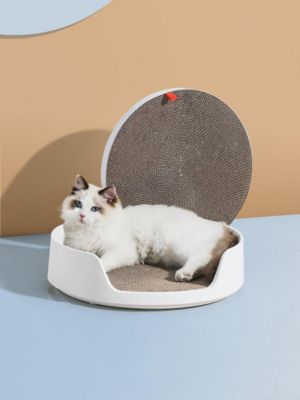 Image showing  Castle 2-in-1 Front-Entry Cat Litter Box with Scratch Basin, White, XL