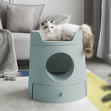 Michu Castle 2-in-1 Front-Entry Cat Litter Box with Scratch Basin, Green, XL