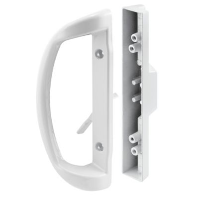 Prime-Line Sliding Door Handle Set, Mortise Style, 3-15/16in. Hole Center, White Finish (D Pull Interior/Straight Pull Exterior)