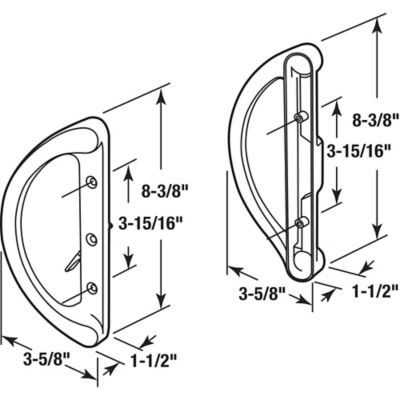 Image showing  Sliding Door Handle Set, Mortise Style, 3-15/16 in. Hole Center, White Finish (D Pull Interior/D Pull Exterior)