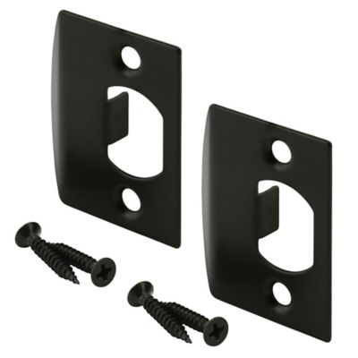 Prime-Line Latch Strike Plate, Matte Black Finish (2 Pack)