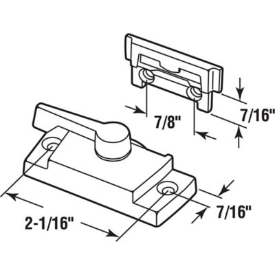 Image showing  Window Sash Lock 2-1/16 H/C w/Keeper 7/8 H/C Die White with Screws