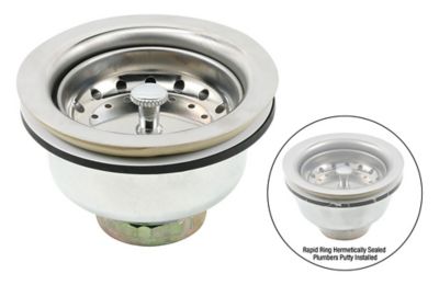 Image showing  Kitchen Sink Basket Strainer Drain Assembly 3-1/2 in. to 4 in. with Putty Stainless Steel Pressure Cup