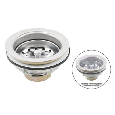 Image showing  Kitchen Sink Basket Strainer Drain Assembly 3-1/2 in. to 4 in. with Putty Stainless Steel Deep Thread