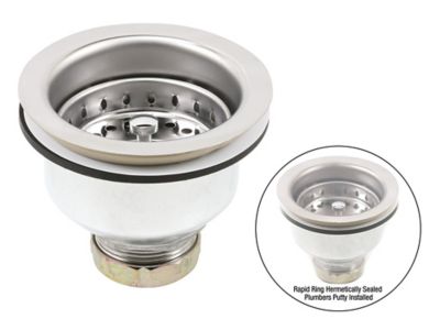 Image showing  Kitchen Sink Basket Strainer Drain Assembly 3-1/2 in. to 4 in. with Putty Stainless Steel Deep Pressure Cup