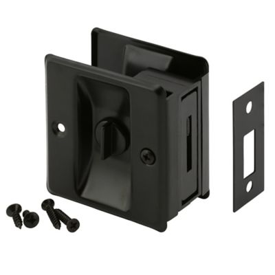 Prime-Line Pocket Door Privacy Lock with Pull, Matte Black Finish (Single Pack)