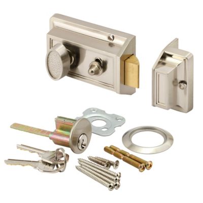 Prime-Line Rim Nightlatch, Single Cylinder, Satin Nickel (Single Pack)