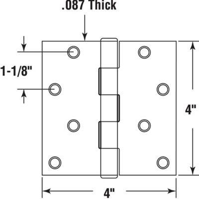 Image showing  Door HInge, Residential Smooth Pivot, 4 x 4 in., Satin Brass, .087 in. Gauge, 3pk., U 1150363