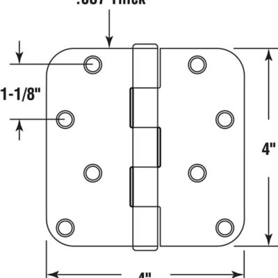 Image showing  Door HInge, Residential Smooth Pivot, 4 x 4 in., Satin Brass, .087 in. Gauge, 3pk., U 1150963