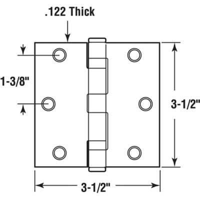 Image showing  Door Hinge Commercial Smooth Pivot 2 Ball Bearing 3-1/2 x 3-1/2in. Satin Brass Finish .122 in. Gauge 3 Pack