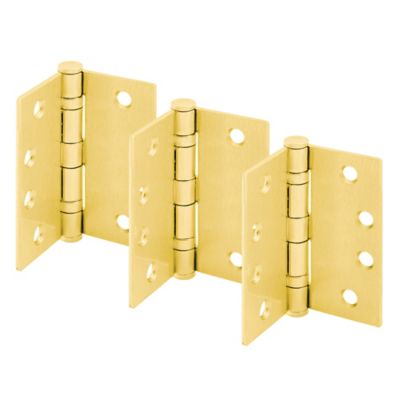 Image showing  Door Hinge Commercial Smooth Pivot 2 Ball Bearing 4 in. x 4 in. Satin Brass Finish .130 in. Gauge 3 Pack